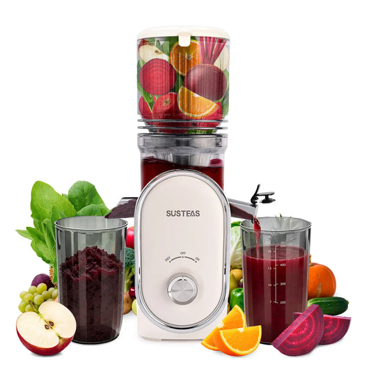 SUSTEAS Cold Press Juicer, 5.3 Inch Large Feed Opening, Slow Masticator Chute, For Whole Vegetables and Fruits, High Yield, Easy to Clean Springtok Steel