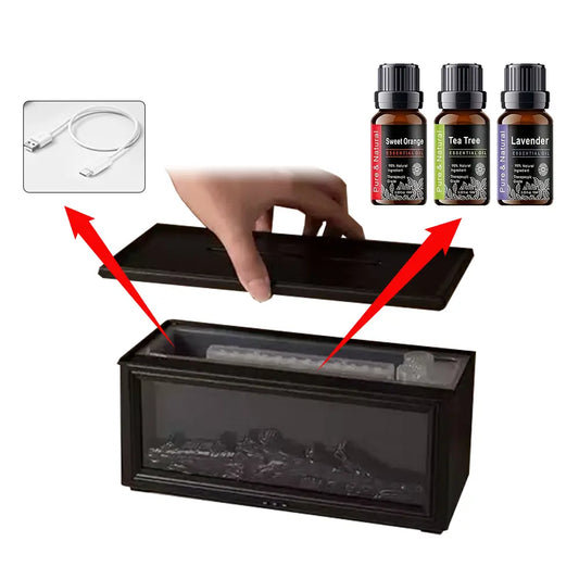 Colorful Flame Fireplace Aroma Diffuser 300ml Waterless Auto-Off Air Humidifier with Timer Remote Control for Home Bedroom Gift auto-off protection bourbon humidifier home fragrance