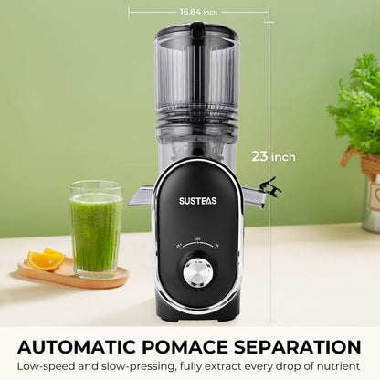 SUSTEAS Cold Press Juicer, 5.3 Inch Large Feed Opening, Slow Masticator Chute, For Whole Vegetables and Fruits, High Yield, Easy to Clean Springtok Steel