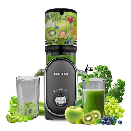SUSTEAS Cold Press Juicer, 5.3 Inch Large Feed Opening, Slow Masticator Chute, For Whole Vegetables and Fruits, High Yield, Easy to Clean Springtok Steel