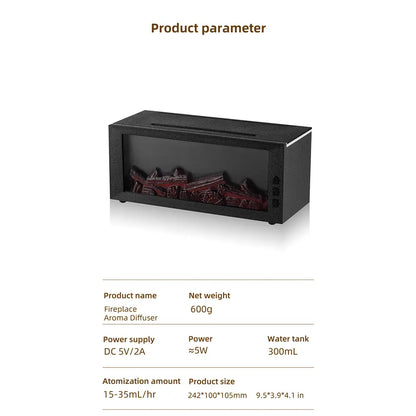 Colorful Flame Fireplace Aroma Diffuser 300ml Waterless Auto-Off Air Humidifier with Timer Remote Control for Home Bedroom Gift auto-off protection bourbon  humidifier home fragrance