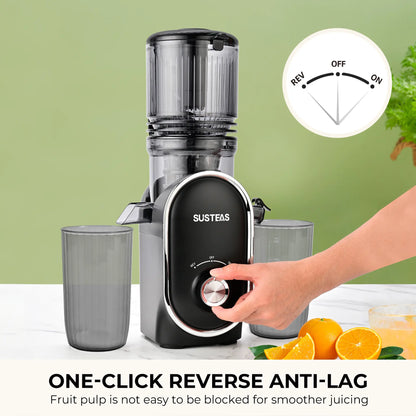 SUSTEAS Cold Press Juicer, 5.3 Inch Large Feed Opening, Slow Masticator Chute, For Whole Vegetables and Fruits, High Yield, Easy to Clean Springtok Steel