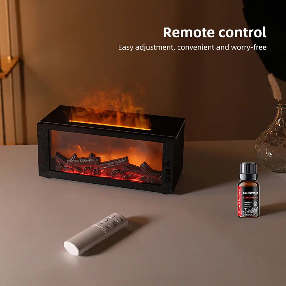 Colorful Flame Fireplace Aroma Diffuser 300ml Waterless Auto-Off Air Humidifier with Timer Remote Control for Home Bedroom Gift auto-off protection bourbon  humidifier home fragrance