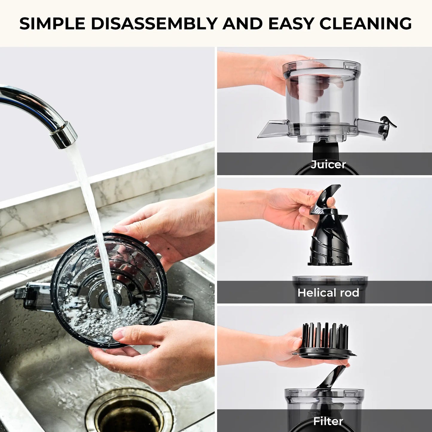 SUSTEAS Cold Press Juicer, 5.3 Inch Large Feed Opening, Slow Masticator Chute, For Whole Vegetables and Fruits, High Yield, Easy to Clean Springtok Steel